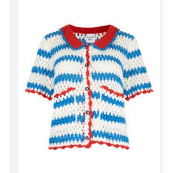 HUNTER BELL Sz L Large Kate Top Crochet Sweater Cardigan Short Sleeve - Picture 6 of 12